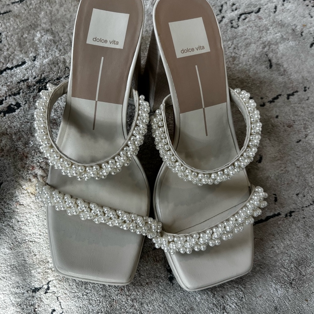 Dolce Vita Pearl Adorned Sandals - Cream